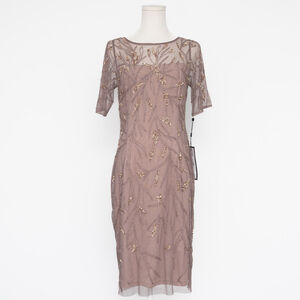 Adrianna Papell-  Beaded Cocktail Dress in Stone